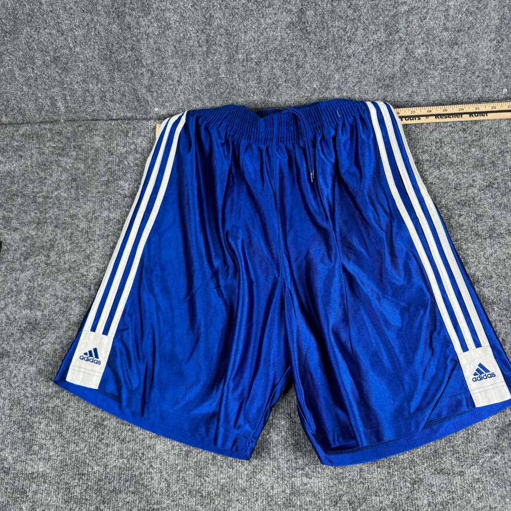 Adidas Athletic Shorts Mens Size Large Blue 3-Stripe Elastic Waist Sporty Gym